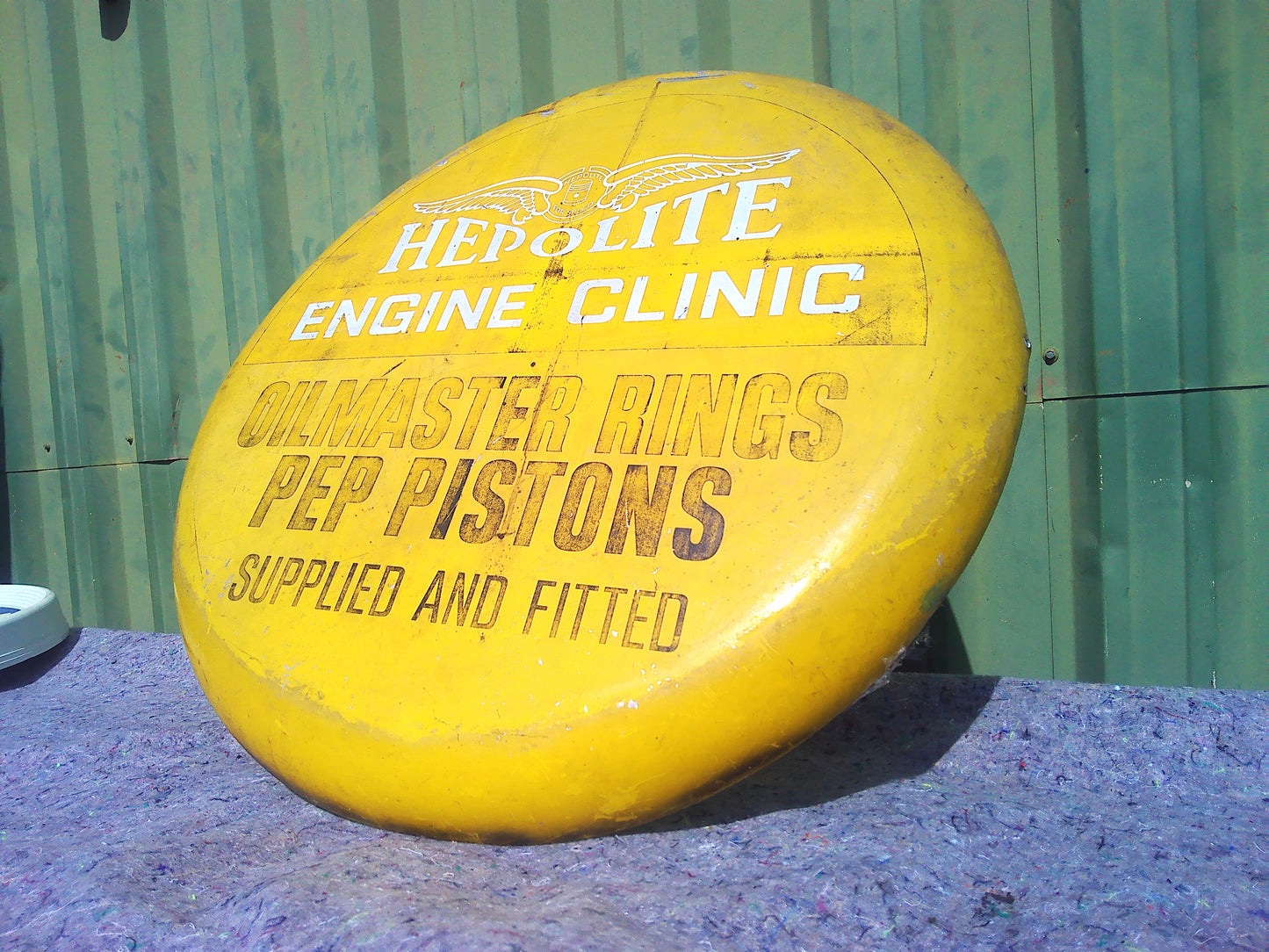 1950s/60s Vintage Hepolite Engine Clinic convex Aluminium sign