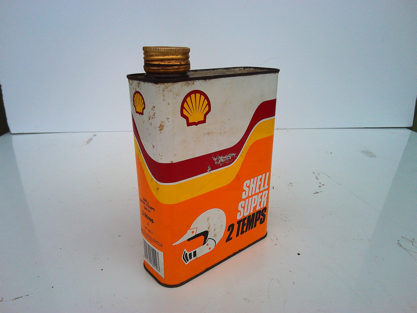 Shell Super 2 temps metal oil can