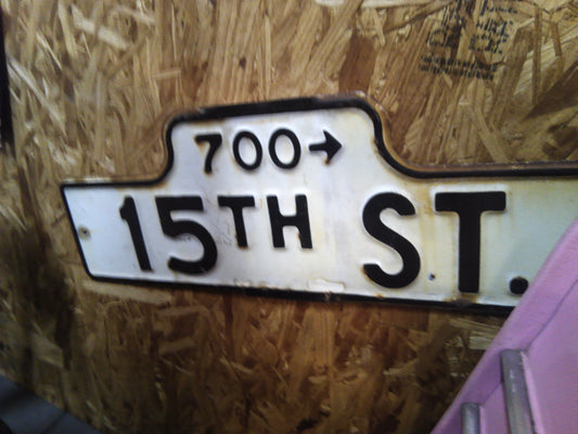 15th Street vintage metal sign