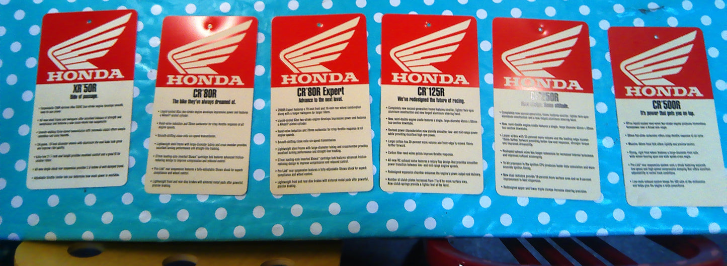 2000 Set of 6 Honda dealer model tags CR125 CR250 CR500