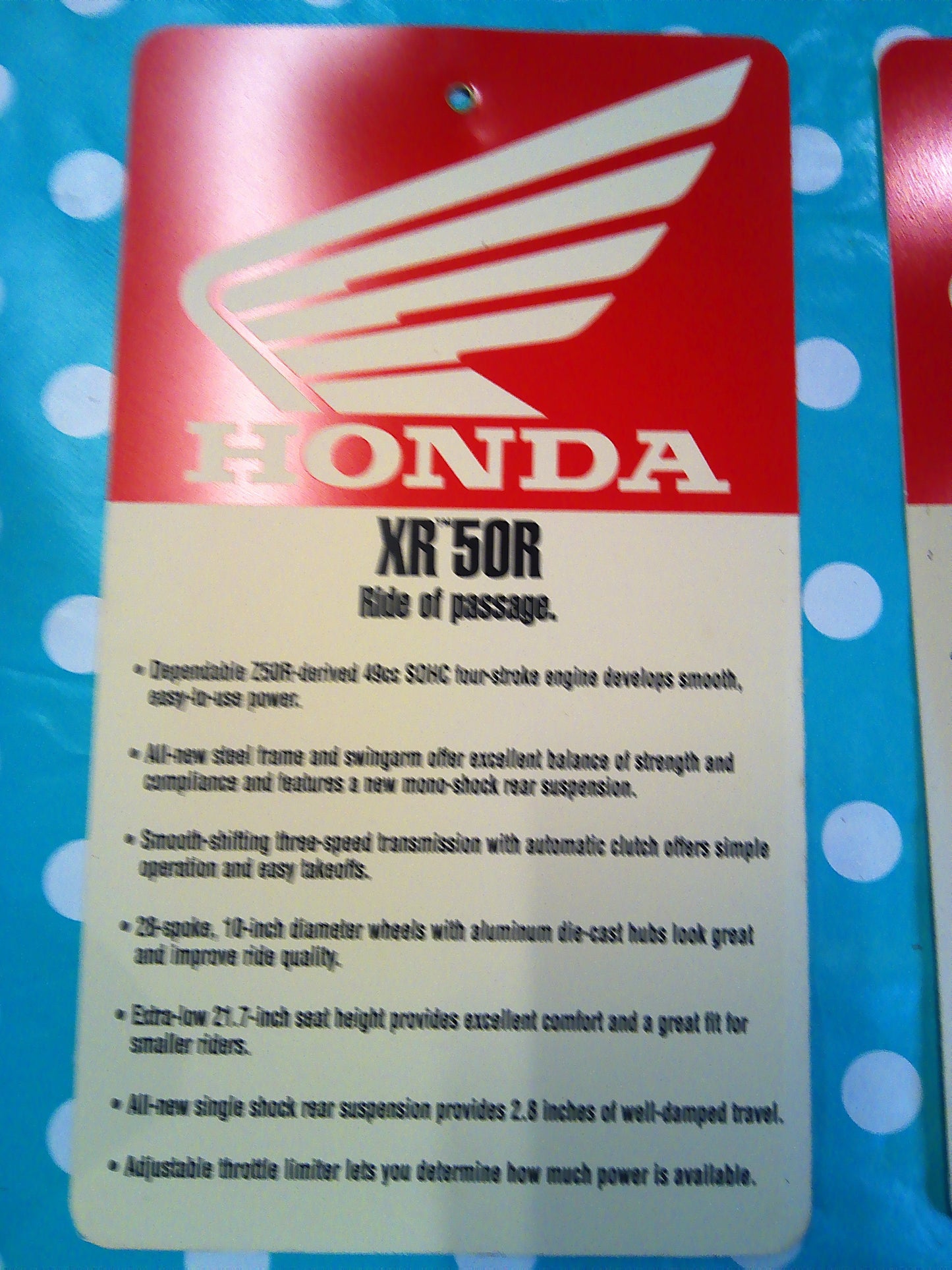 2000 Set of 6 Honda dealer model tags CR125 CR250 CR500