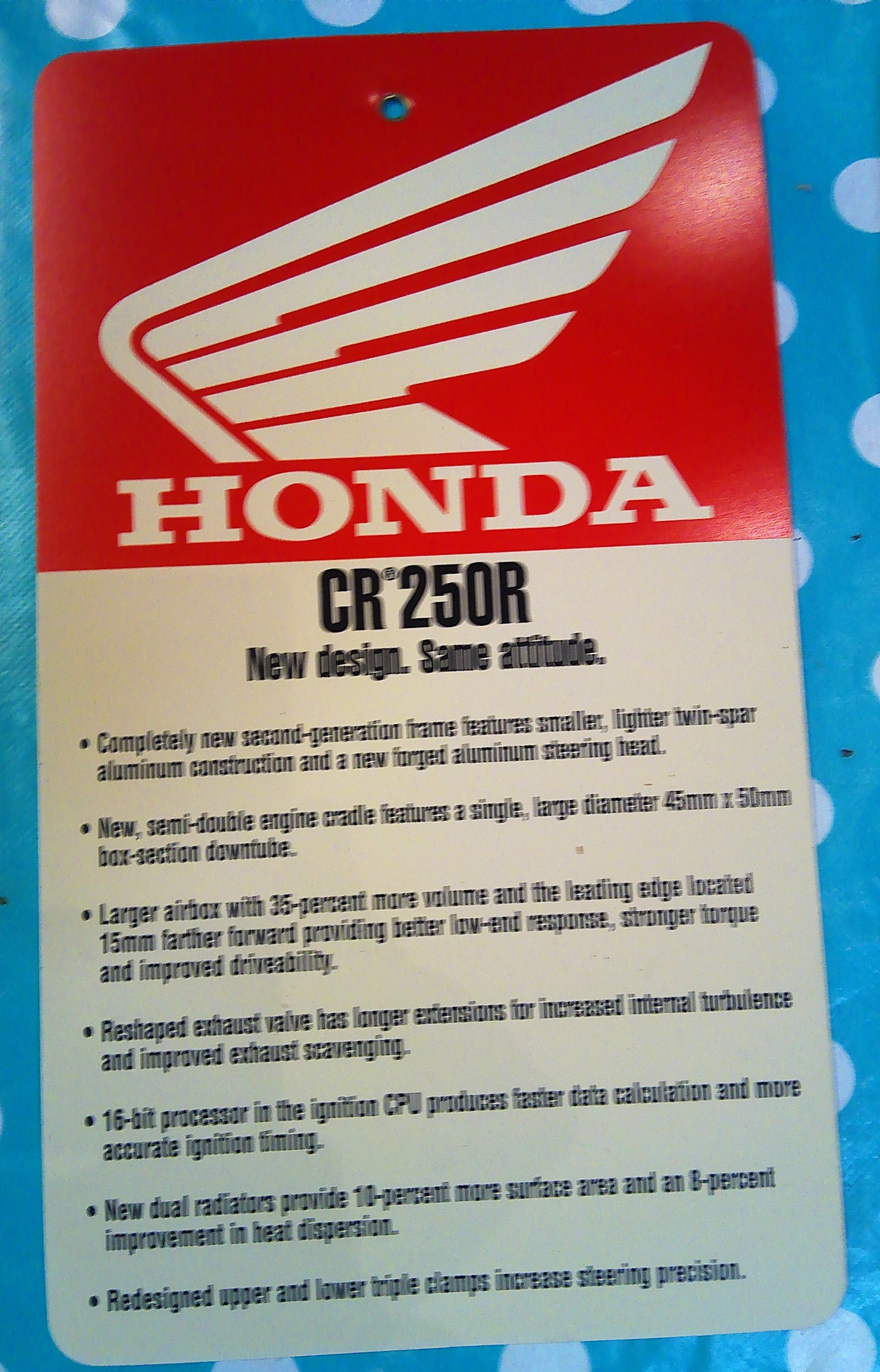 2000 Set of 6 Honda dealer model tags CR125 CR250 CR500