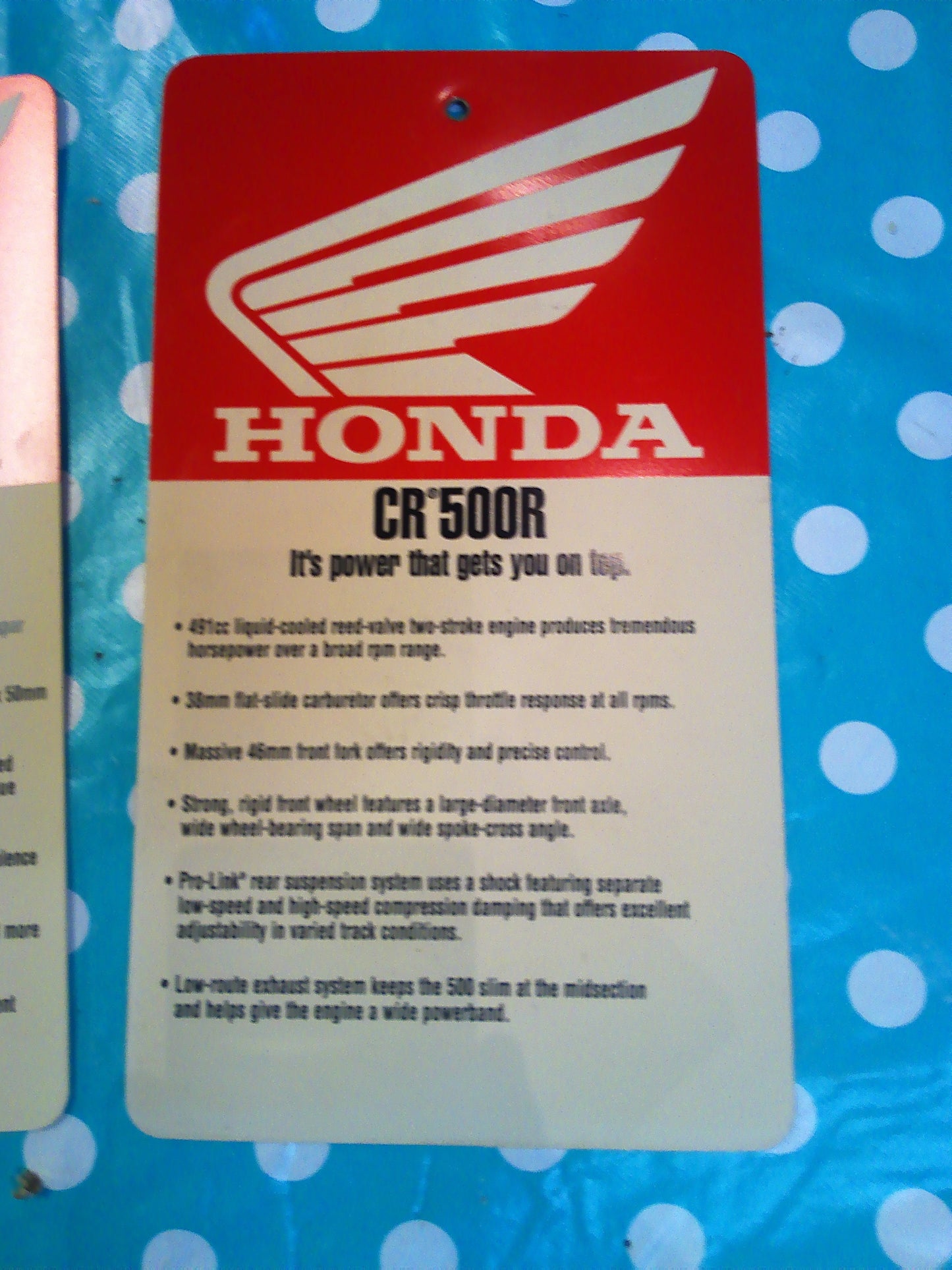 2000 Set of 6 Honda dealer model tags CR125 CR250 CR500