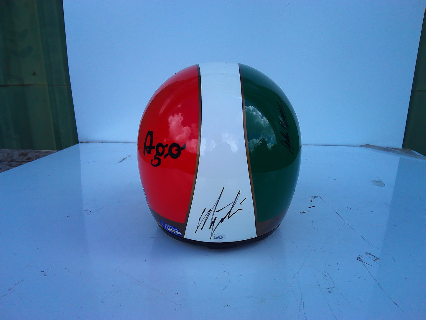 1997 Giacomo Agostini and John Cooper signed AGV Ago style vintage helmet