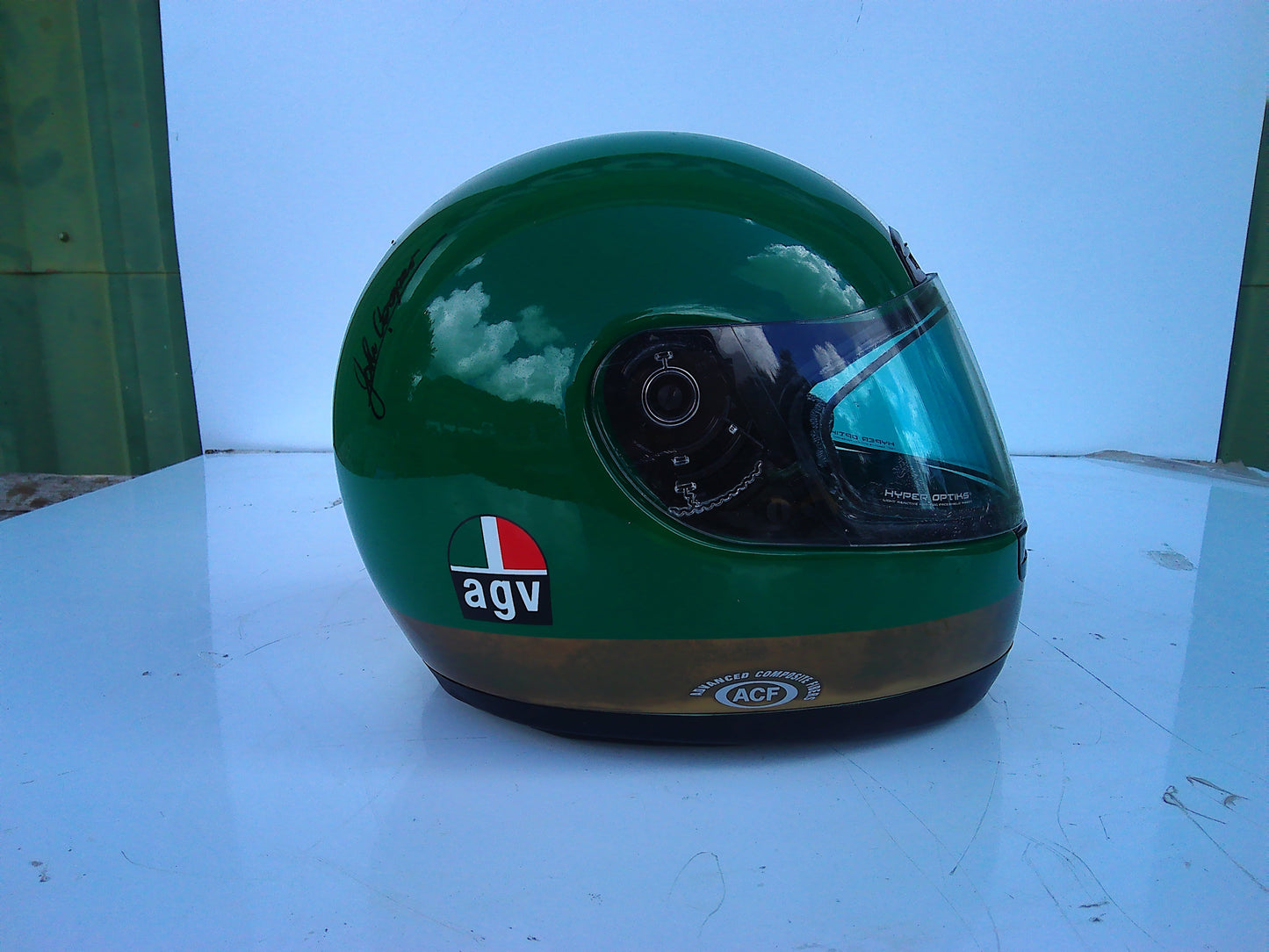 1997 Giacomo Agostini and John Cooper signed AGV Ago style vintage helmet