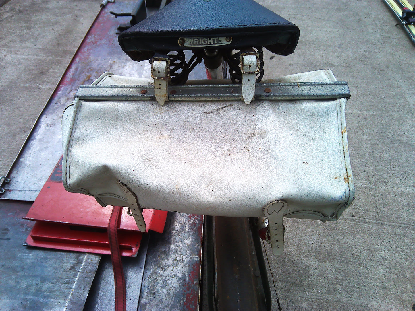 Vintage Raleigh bike with rear wheel dynamo and pouch