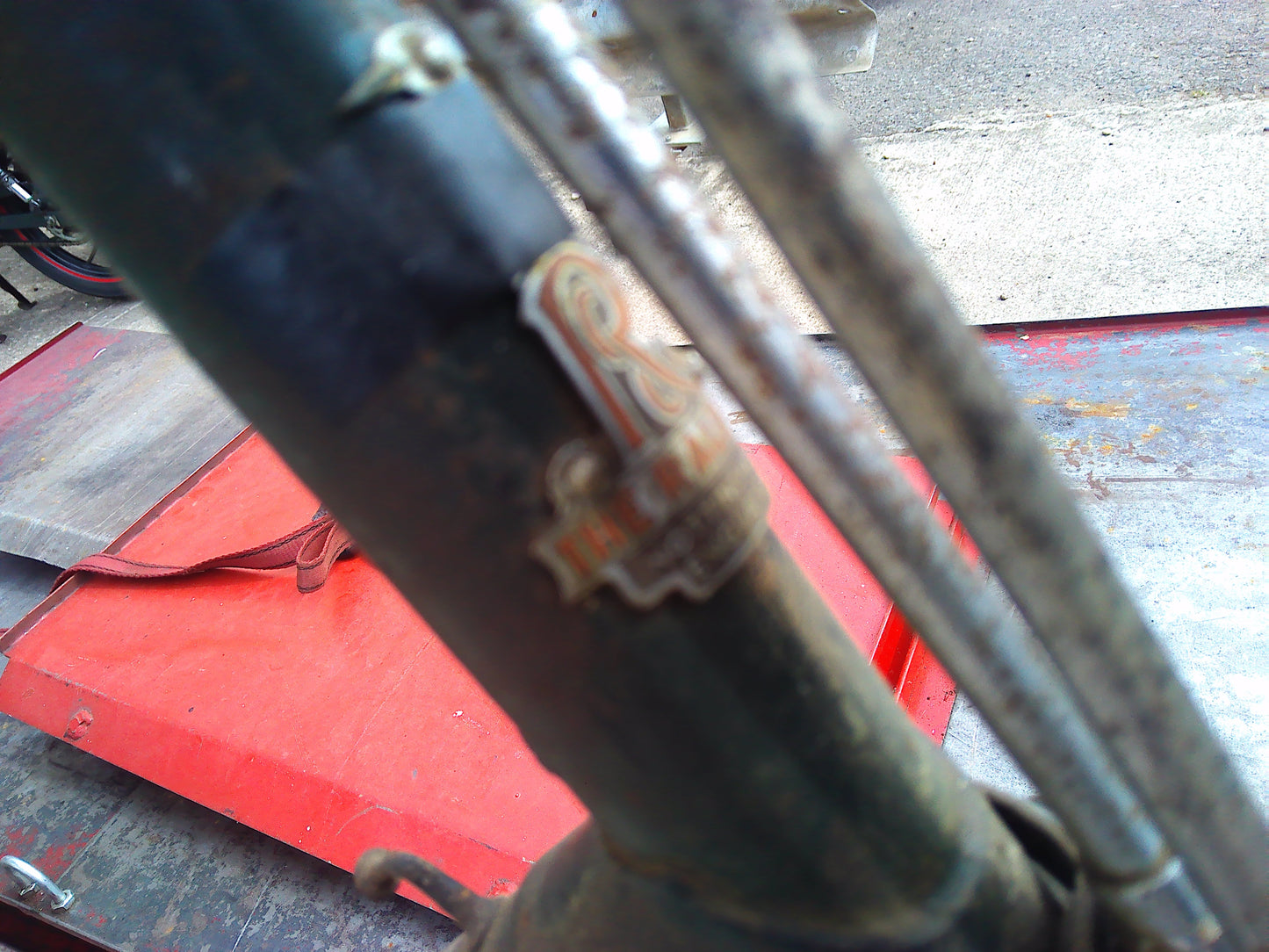 Vintage Raleigh bike with rear wheel dynamo and pouch