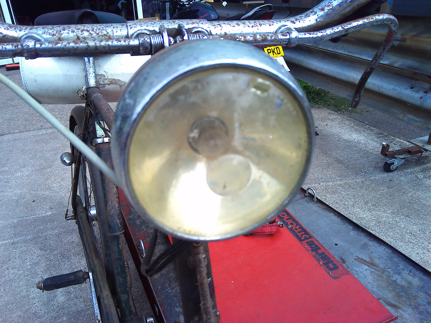 Vintage Raleigh bike with rear wheel dynamo and pouch