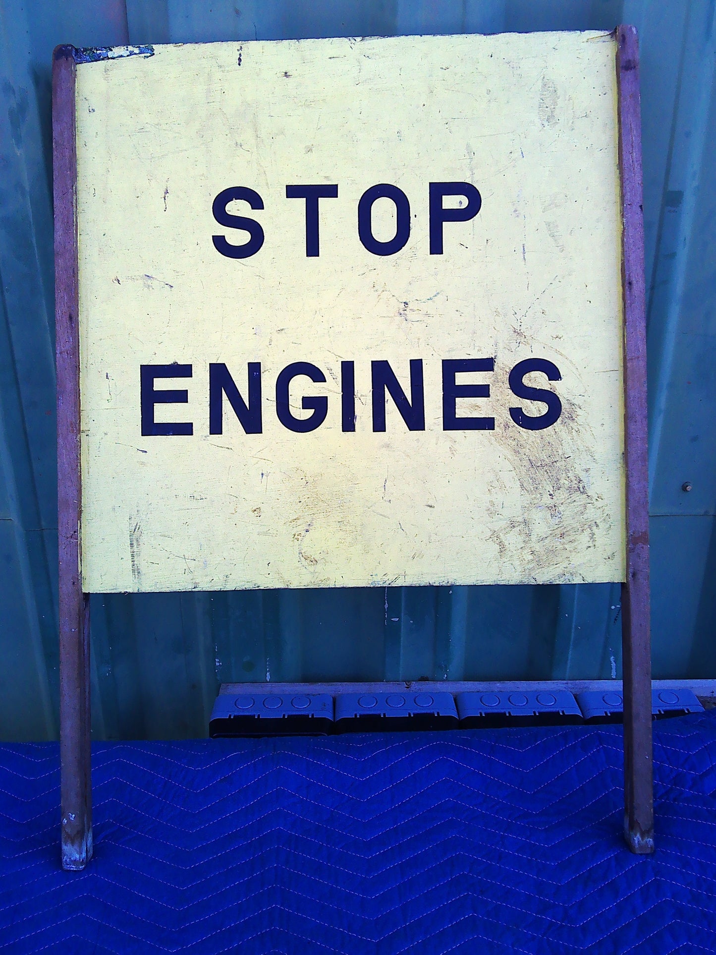 Stop Engines vintage wooden sign