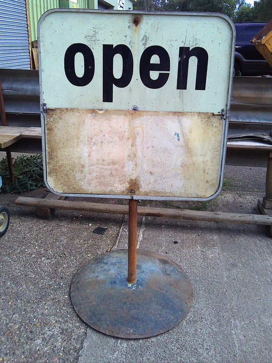 Vintage petrol shell station Open/Closed metal standing sign