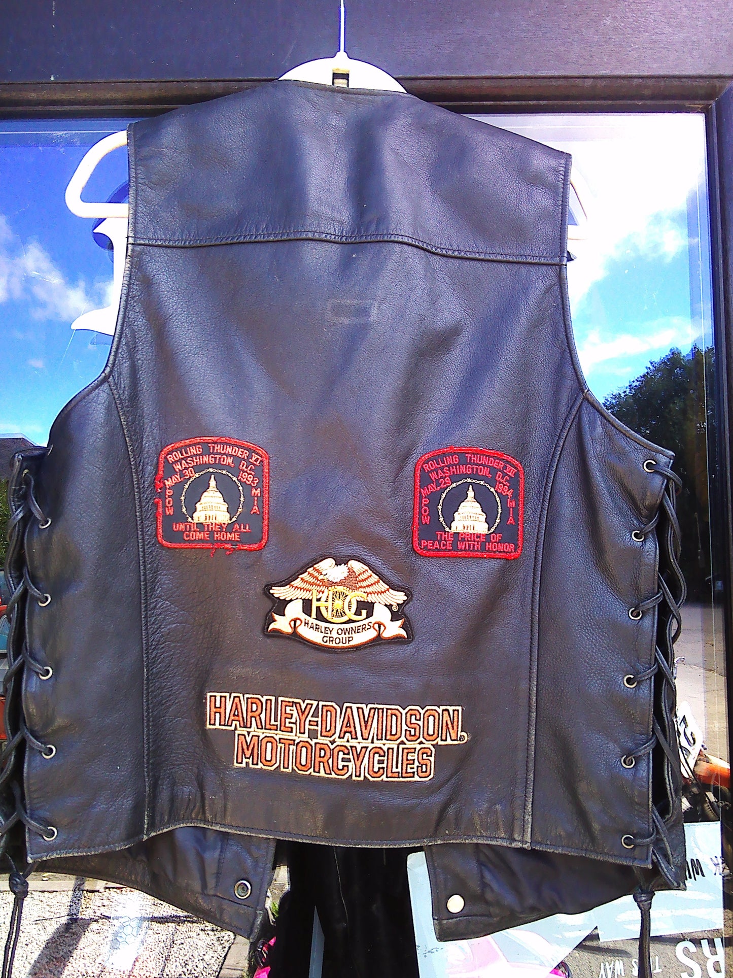 Harley Davidson leather waistcoat with pins/ stamps Medium