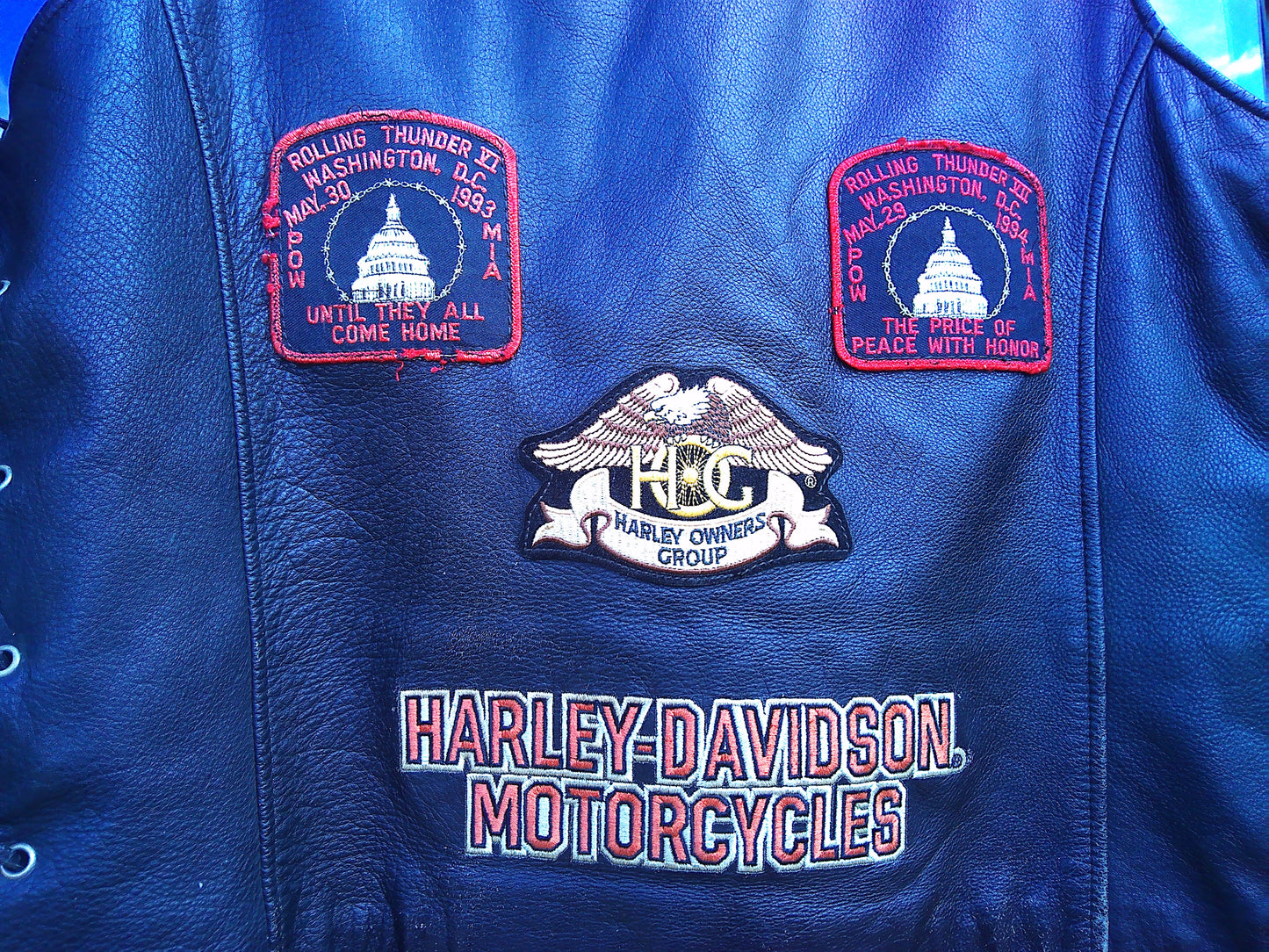 Harley Davidson leather waistcoat with pins/ stamps Medium