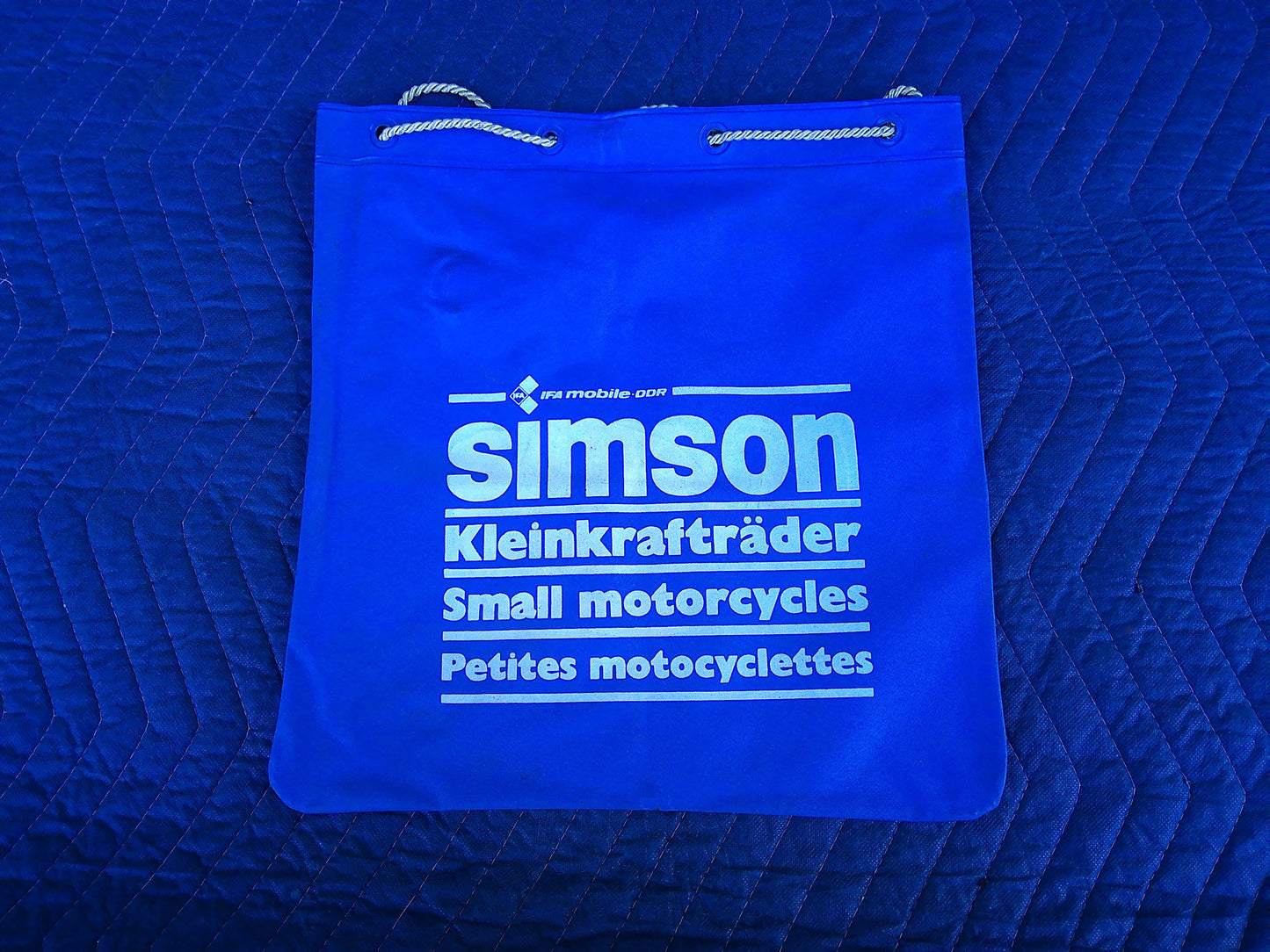 NOS Blue Simson vinyl drawstring bag
