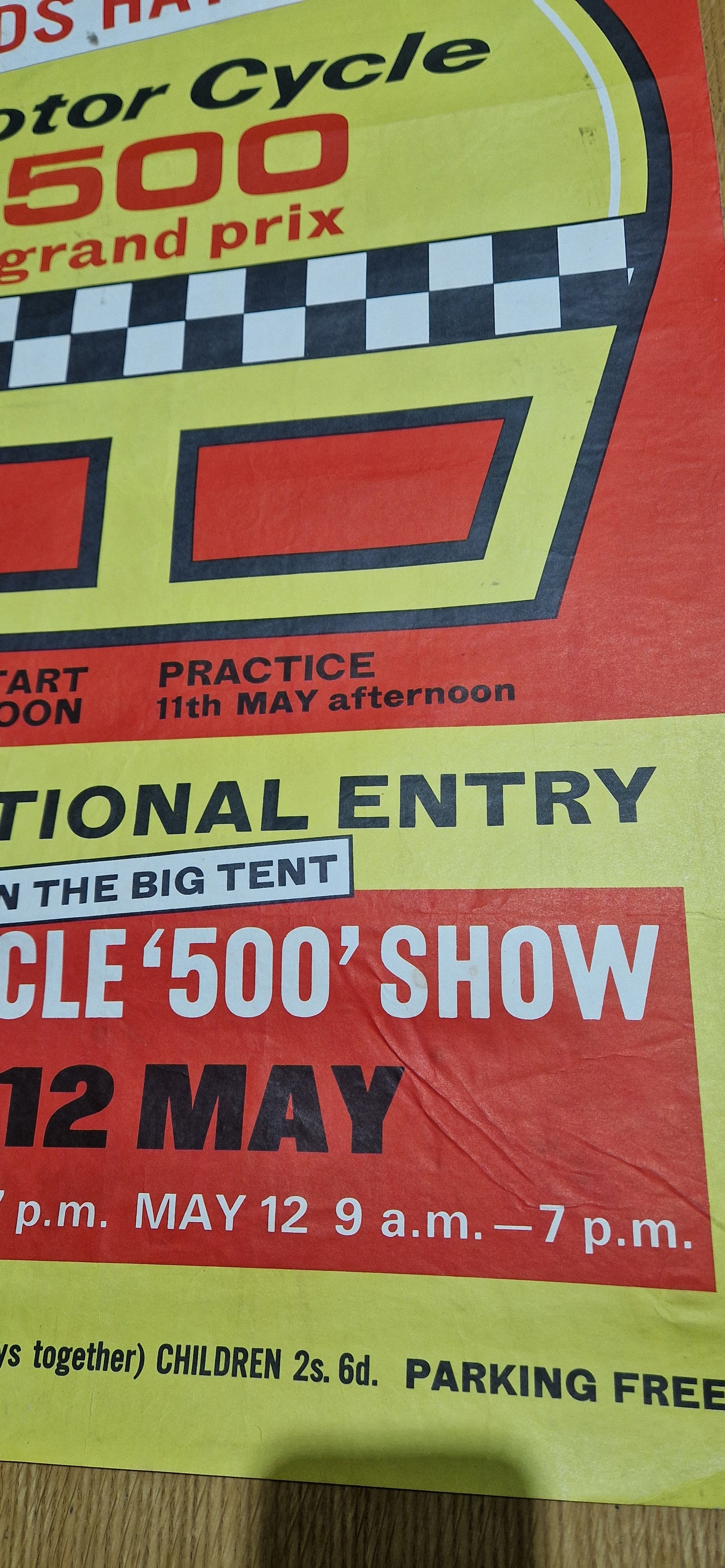 NOS 60'S VINTAGE BRANDS HATCH 500 GRAND PRIX RACE POSTER