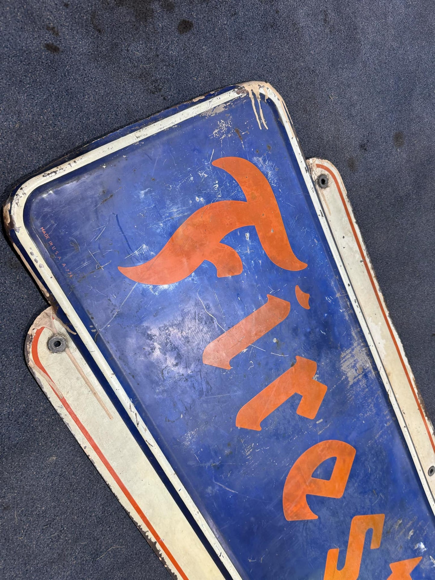 1948 FIRESTONE METAL DEALER SIGN 6X2FT