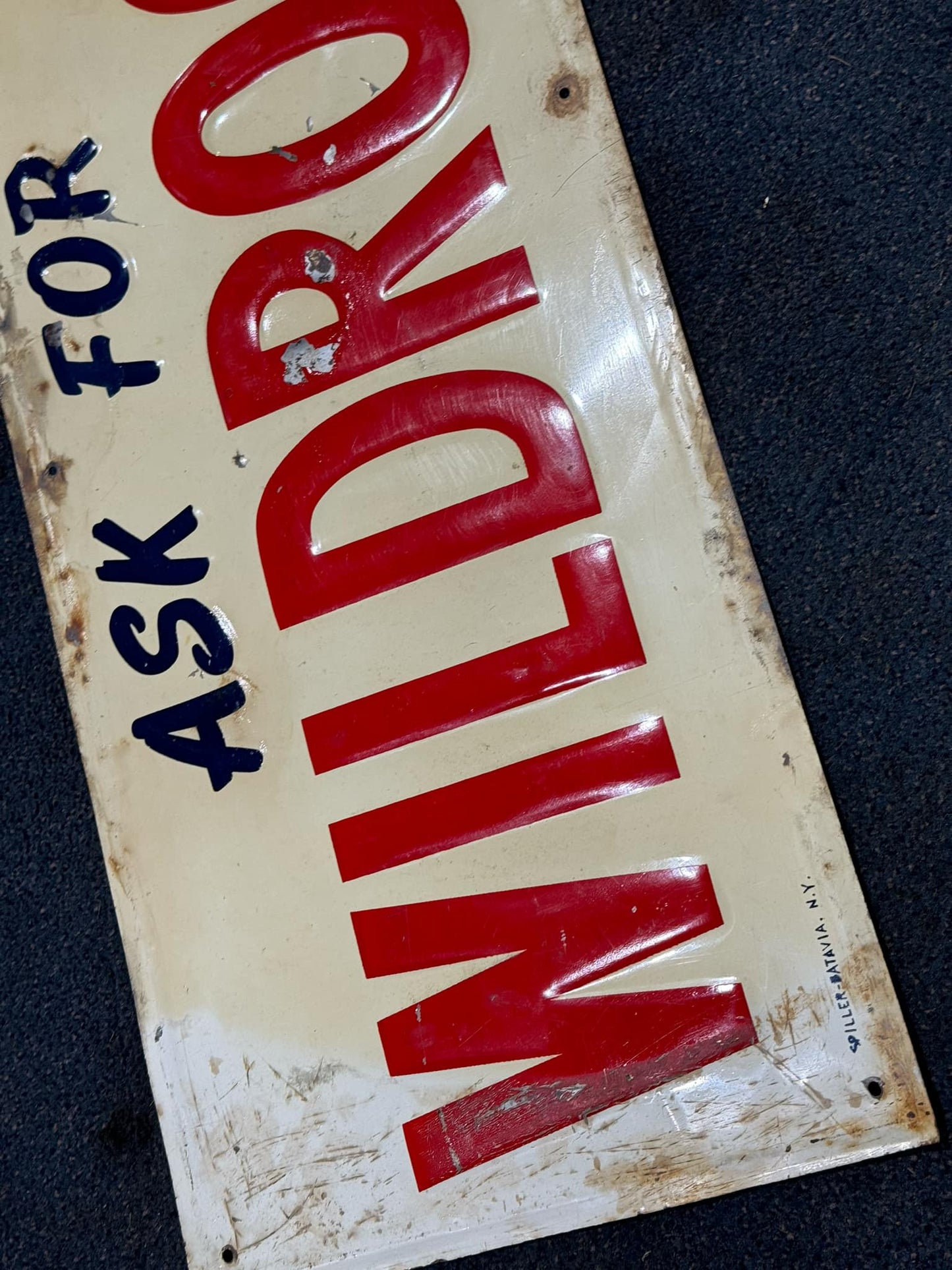 RARE 1949 WILDROOT METAL BARBER SIGN 28X10"