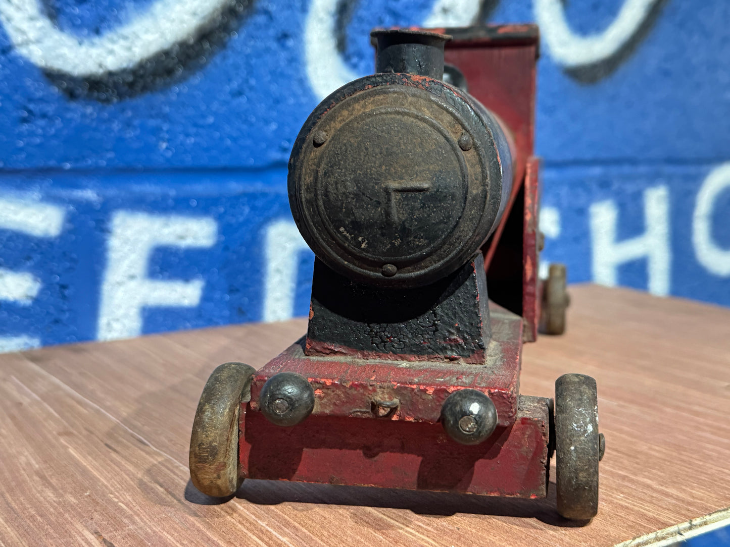 LMS RED, BLACK AND YELLOW WOODEN TRAIN.