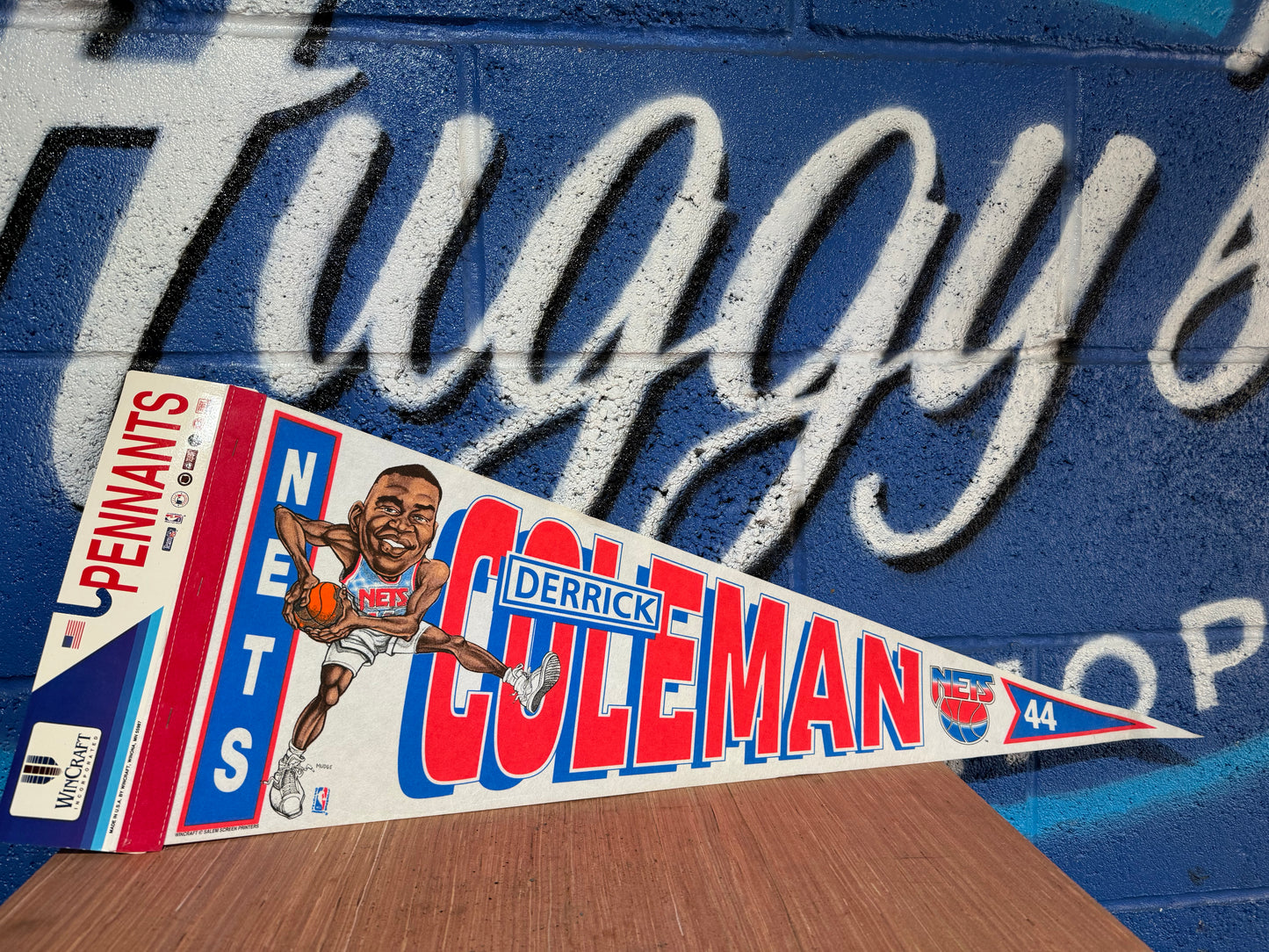 VINTAGE NBA NETS NO.44 DERRICK COLEMAN FELT PENNANT