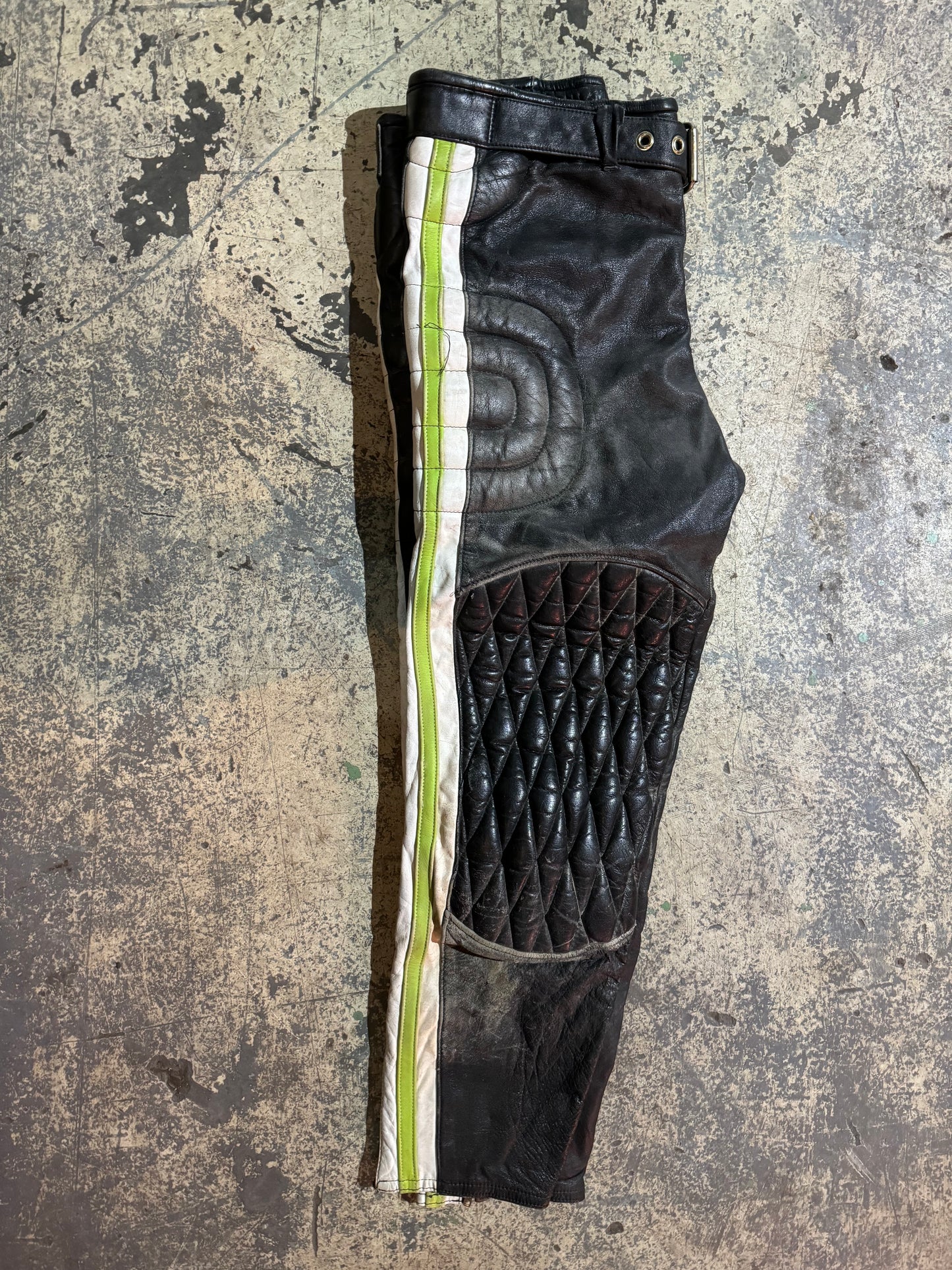 GENUINE VINTAGE KAWASAKI FLAT TRACK MOTO-X RACING LEATHER PANTS