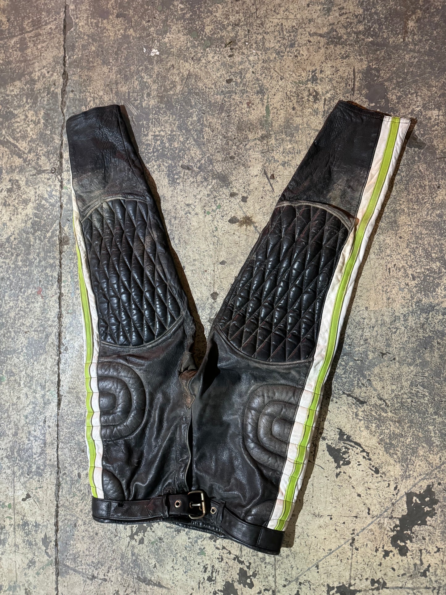 GENUINE VINTAGE KAWASAKI FLAT TRACK MOTO-X RACING LEATHER PANTS