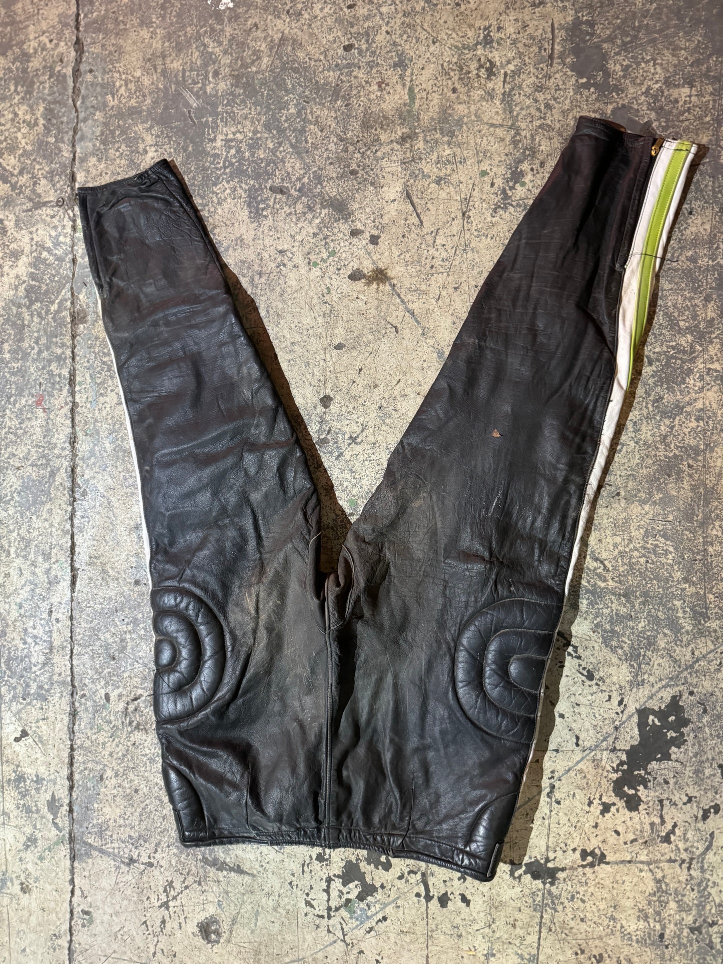 GENUINE VINTAGE KAWASAKI FLAT TRACK MOTO-X RACING LEATHER PANTS