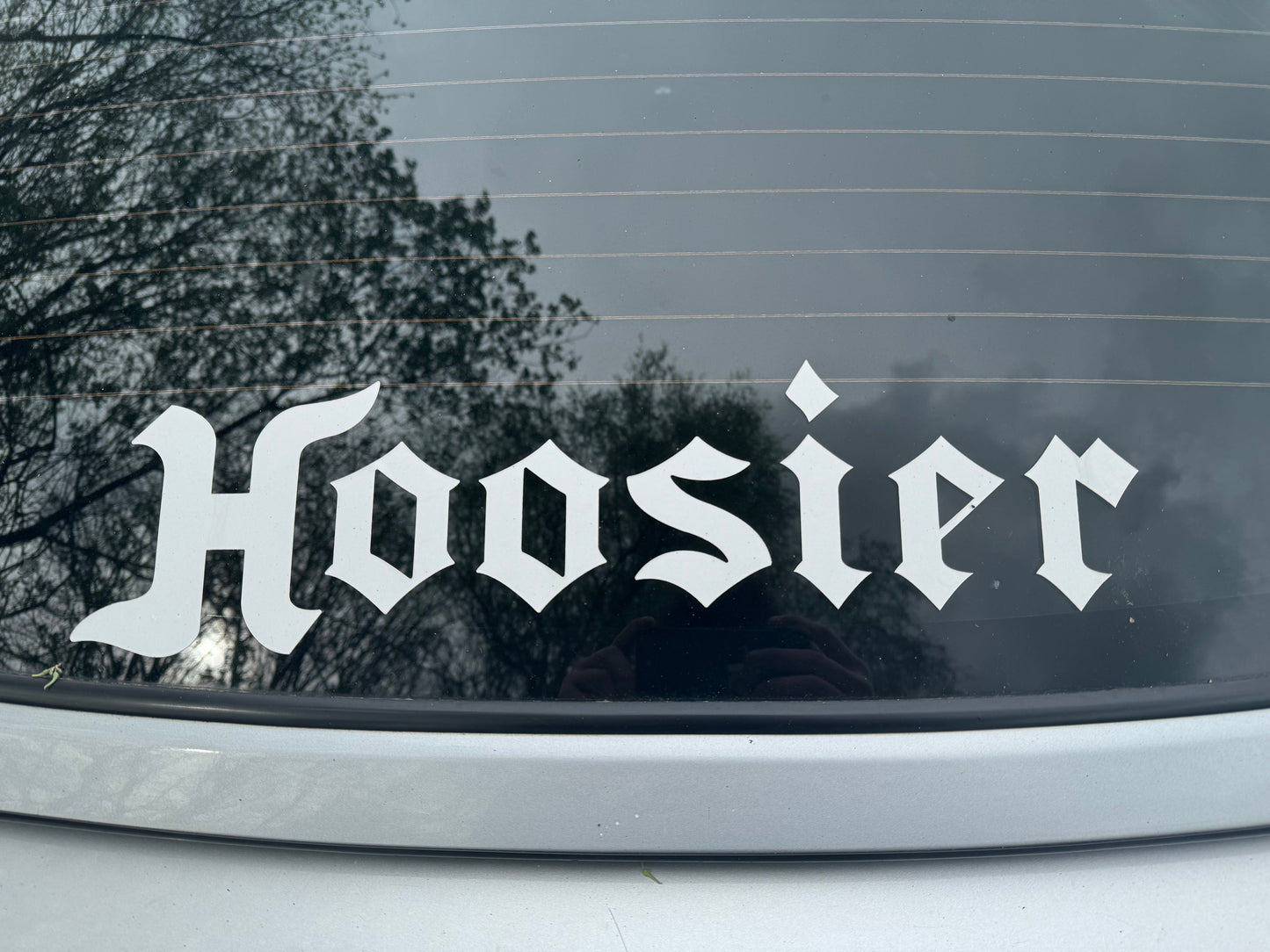 WHITE HOOSIER CAR 19'' STICKER