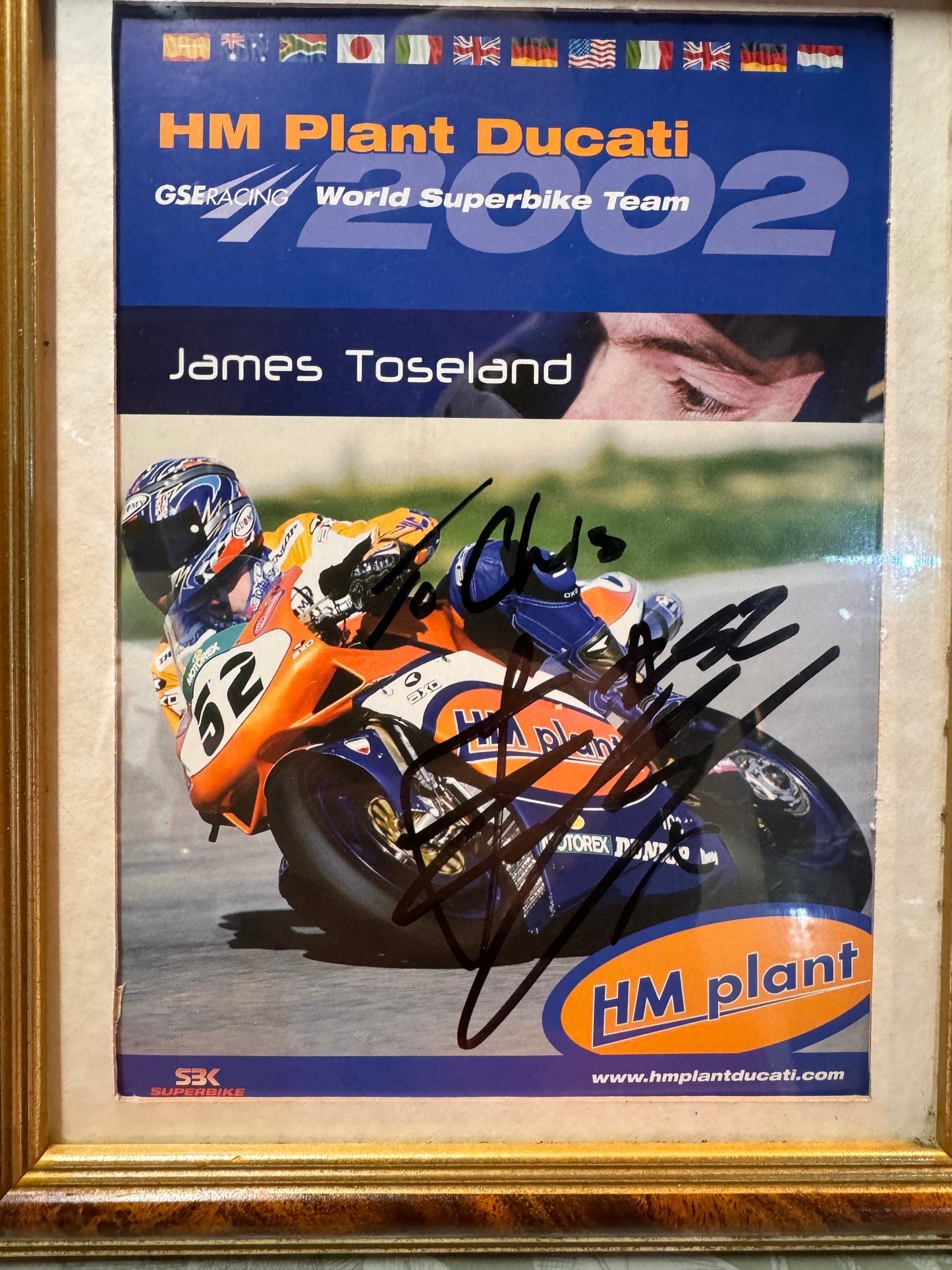 VINTAGE SIGNED JAMES TOSELAND 2002 HM PLANT DUCATI SUPER BIKES FRAMED PHOTO