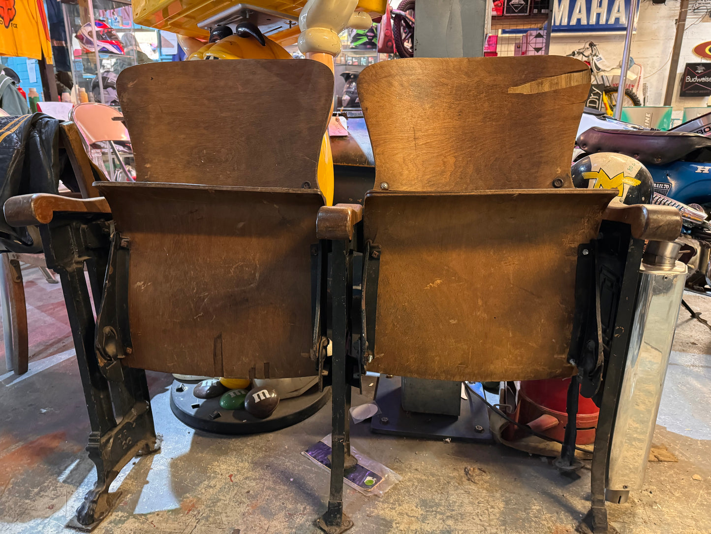 VINTAGE WOODEN DOUBLE CINEMA SEATS