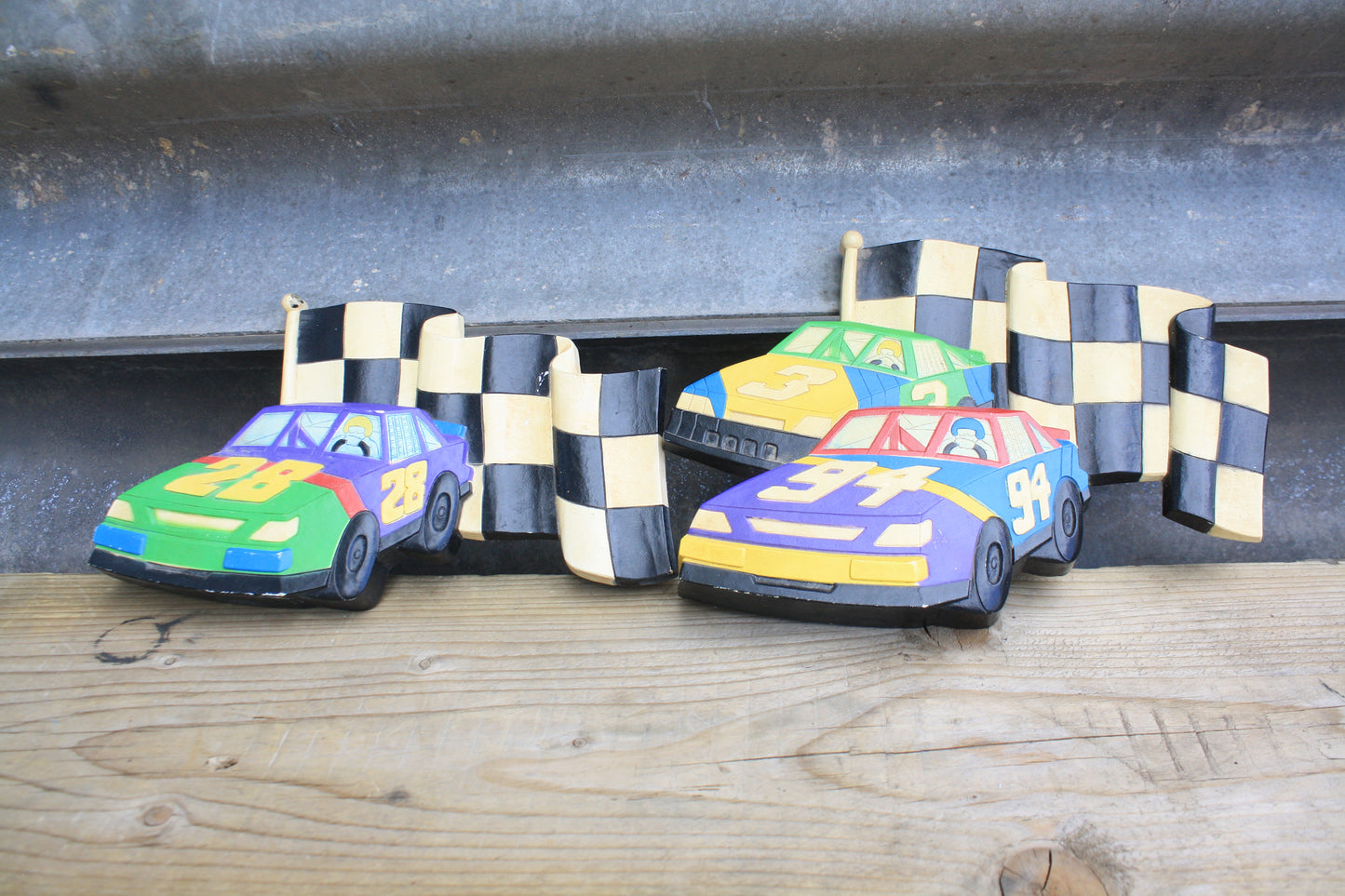 VINTAGE HOMCO RACECAR WALL DECOR PAIR