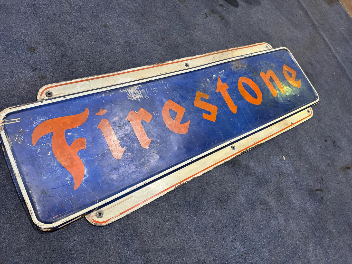 1948 FIRESTONE METAL DEALER SIGN 6X2FT
