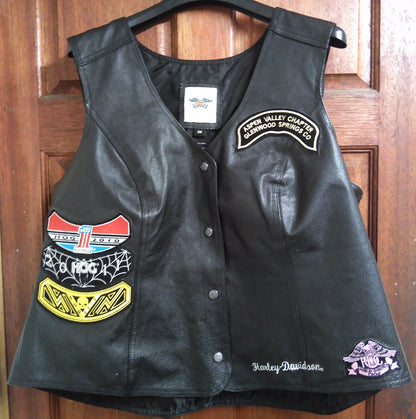 Harley Davidson Womens leather waistcoat with sewn badges 2W