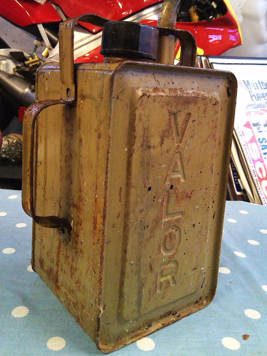 Vintage Valor oil can yellow brown