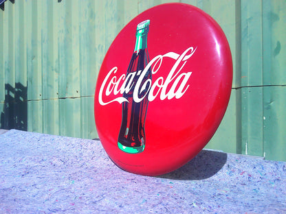 1990 COCA-COLA DOMED BUTTON SIGN 41CM