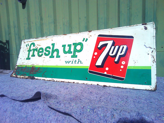 1962 Vintage "FRESH UP" 7up embossed metal sign