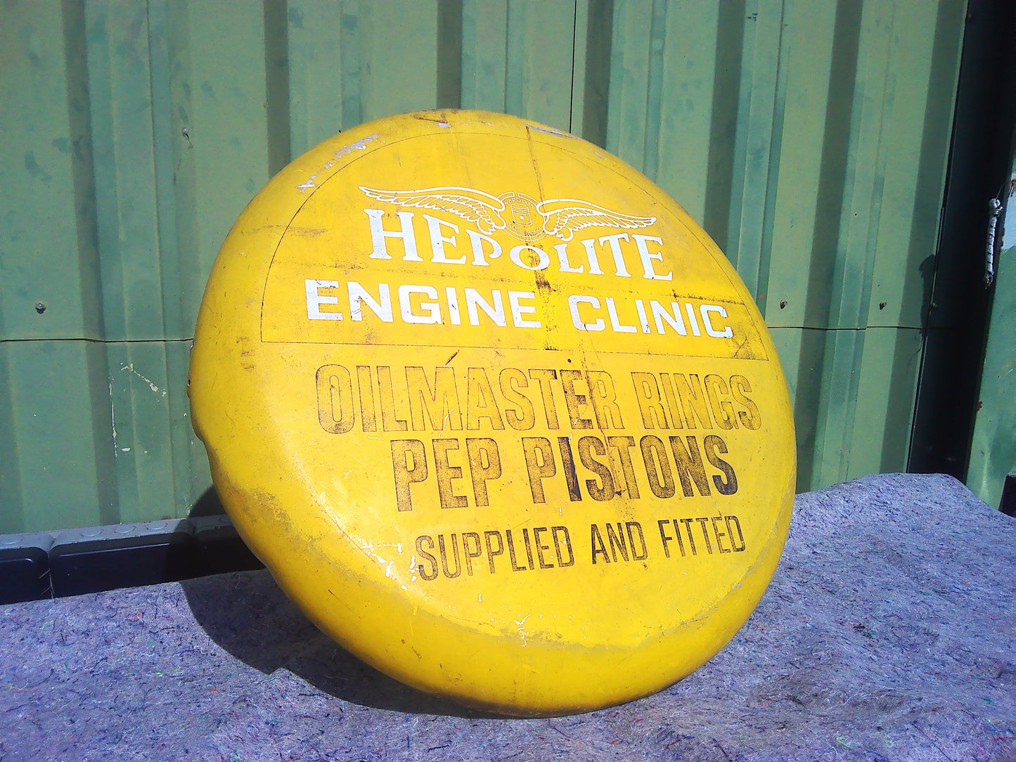 1950s/60s Vintage Hepolite Engine Clinic convex Aluminium sign