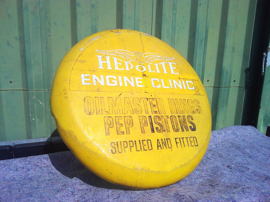 1950s/60s Vintage Hepolite Engine Clinic convex Aluminium sign