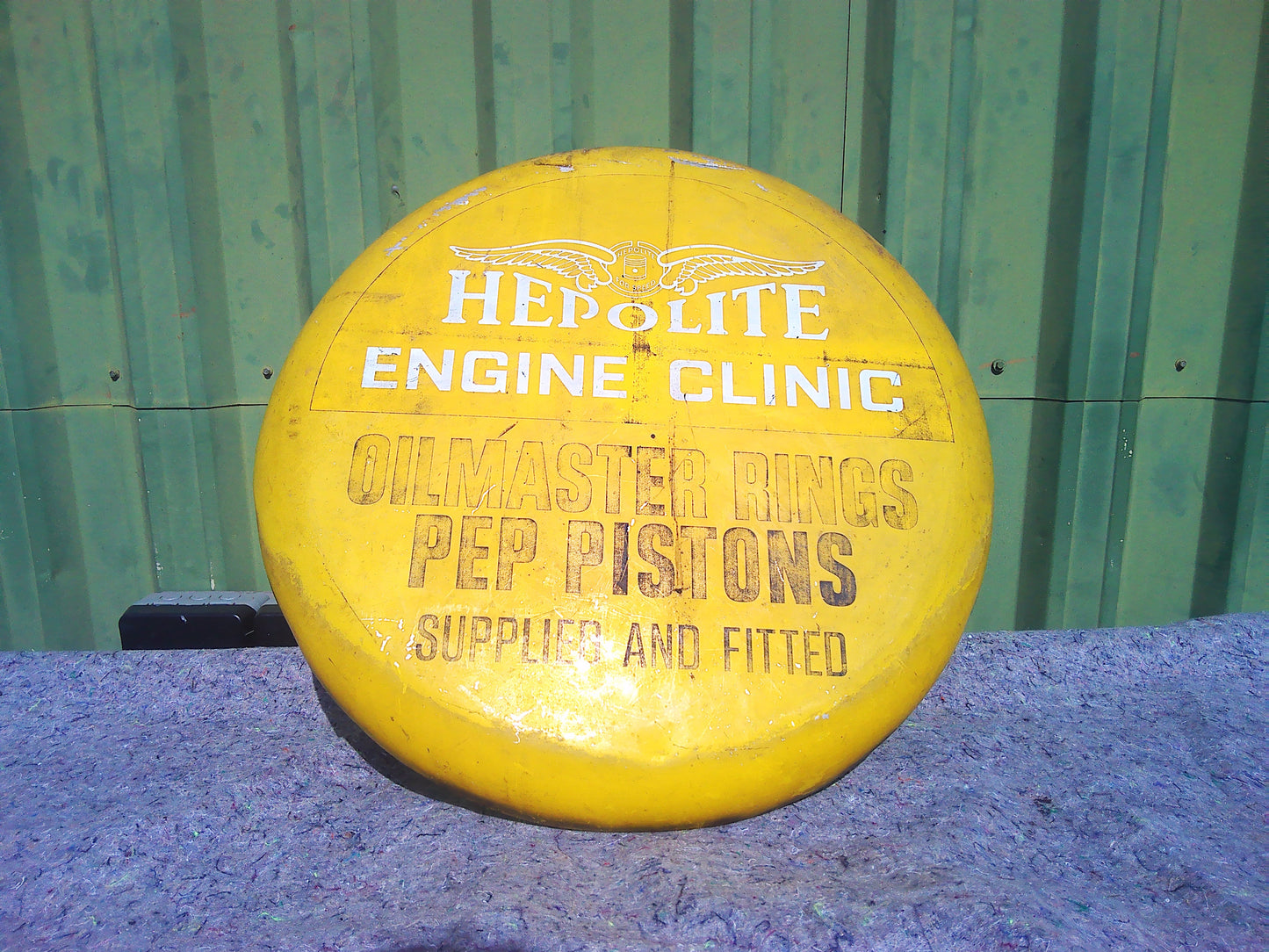 1950s/60s Vintage Hepolite Engine Clinic convex Aluminium sign