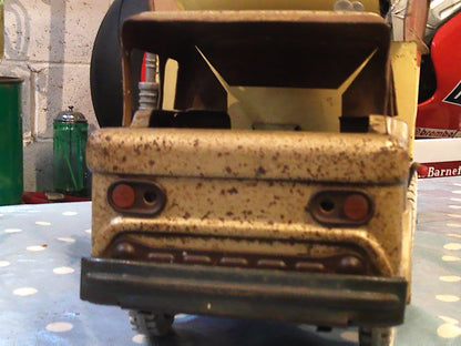 Vintage 1950's Louis Marx & Co Powerhouse Pressed Steel Hydraulic Dump Truck gold/beige