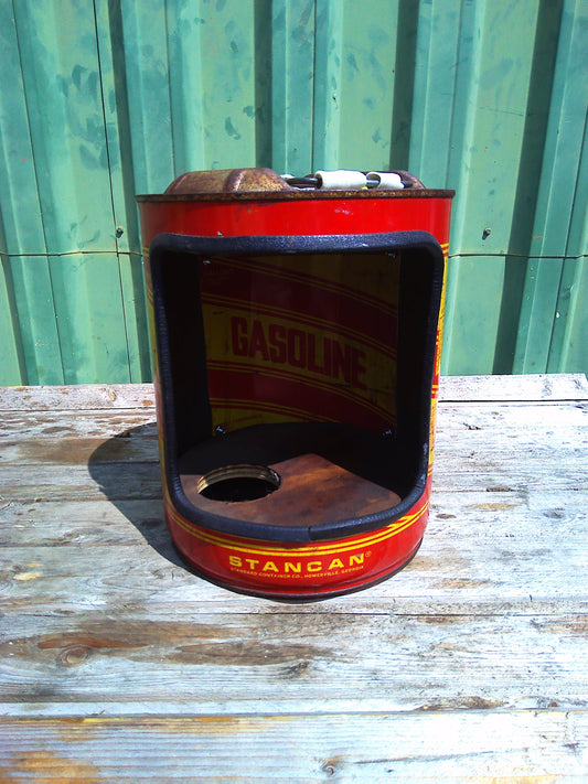 Repurposed vintage Standan metal oil canister