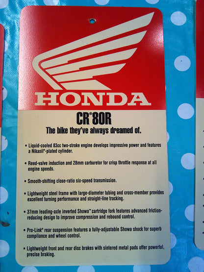 2000 Set of 6 Honda dealer model tags CR125 CR250 CR500