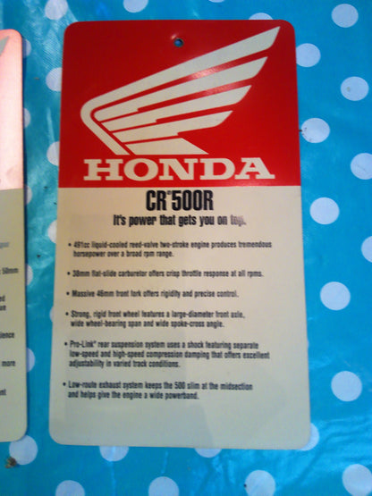 2000 Set of 6 Honda dealer model tags CR125 CR250 CR500