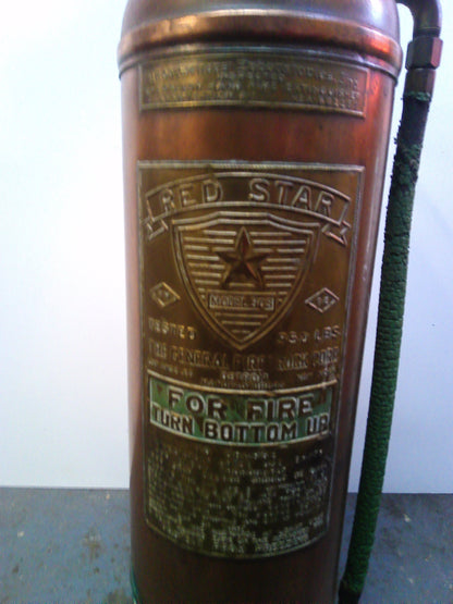 Vintage Red Star Model 303 copper and brass refillable fire extinguisher