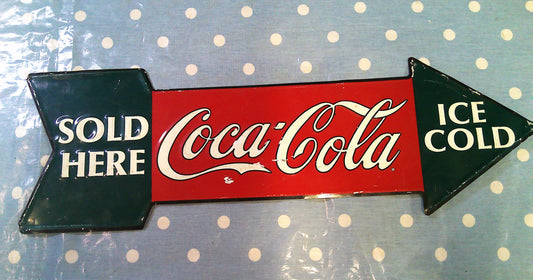 Coca Cola Sold Here pressed metal sign