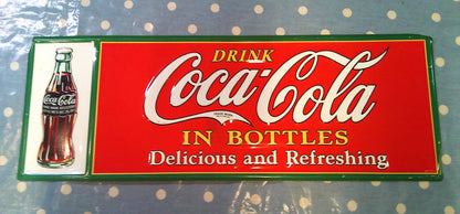 Drink Coca Cola In Bottles vintage pressed metal sign