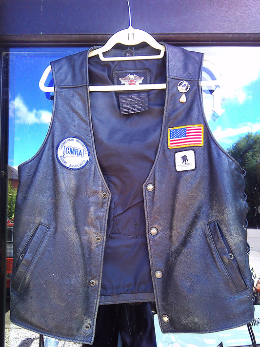 Harley Davidson leather waistcoat with pins/ stamps Medium