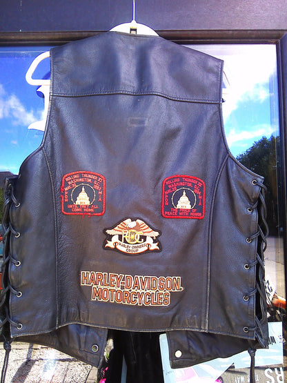 Harley Davidson leather waistcoat with pins/ stamps Medium
