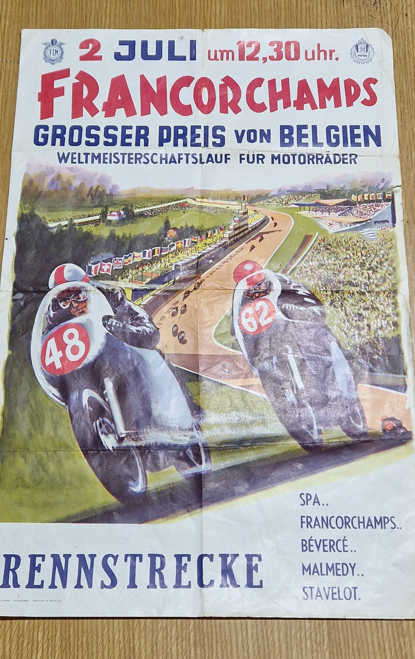 NOS VINTAGE 1959 BELGIAN GRAND PRIX WORLD CHAMPIONSHIP RACE POSTER