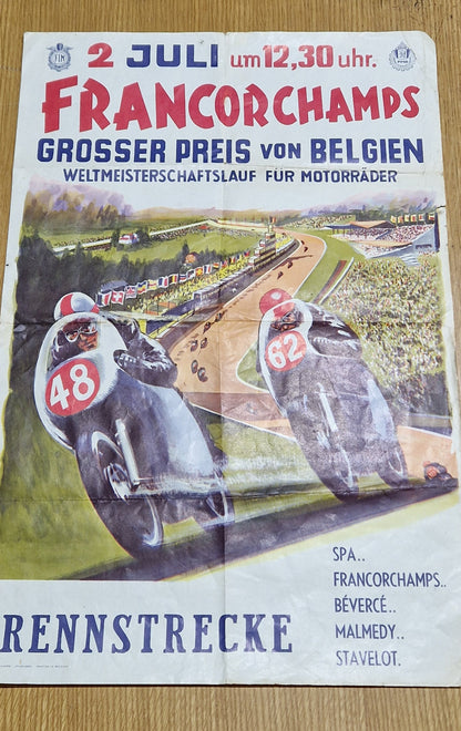 NOS VINTAGE 1959 BELGIAN GRAND PRIX WORLD CHAMPIONSHIP RACE POSTER