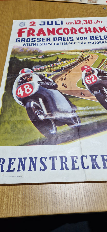 NOS VINTAGE 1959 BELGIAN GRAND PRIX WORLD CHAMPIONSHIP RACE POSTER