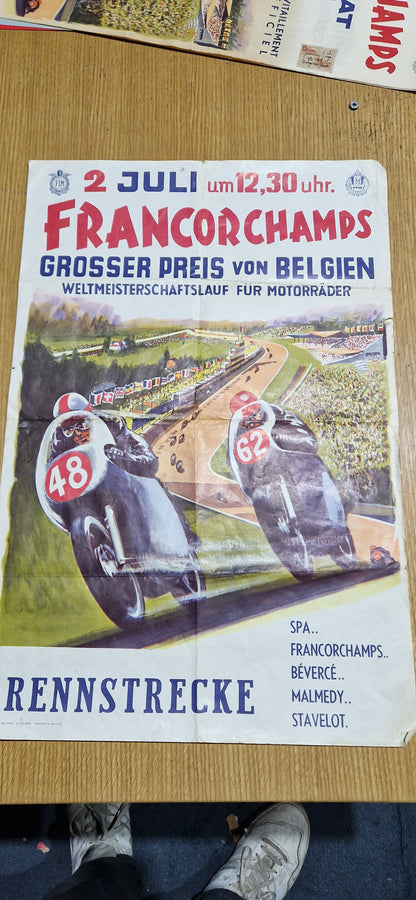 NOS VINTAGE 1959 BELGIAN GRAND PRIX WORLD CHAMPIONSHIP RACE POSTER